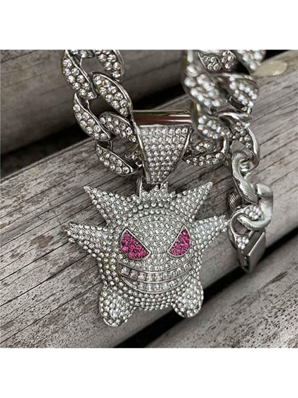 GENGAR pokemon chain 18K white gold plated jewelry thick cuban necklace men NWT